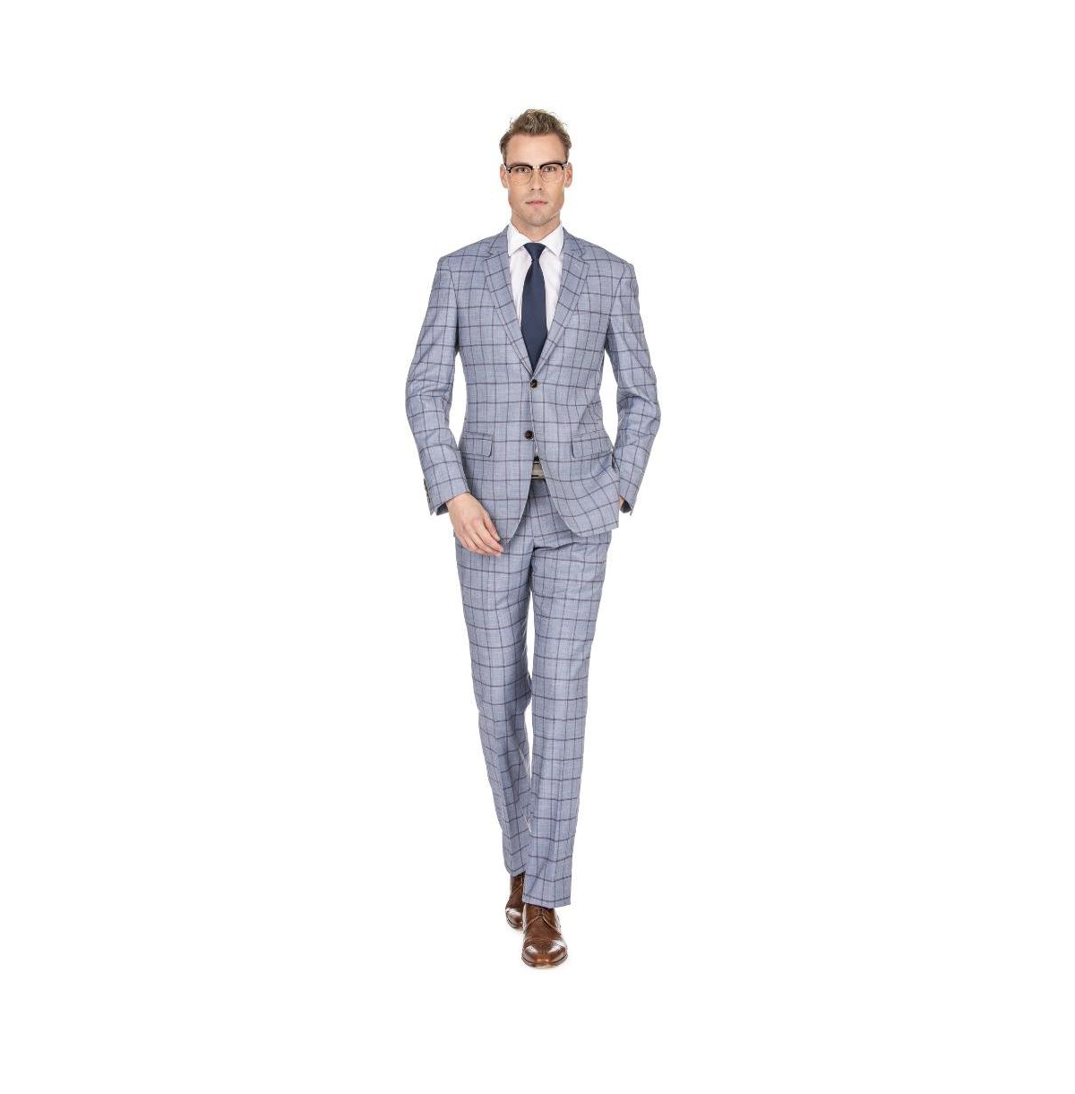 Mens Window Pane Slim Fit Suits - Grey