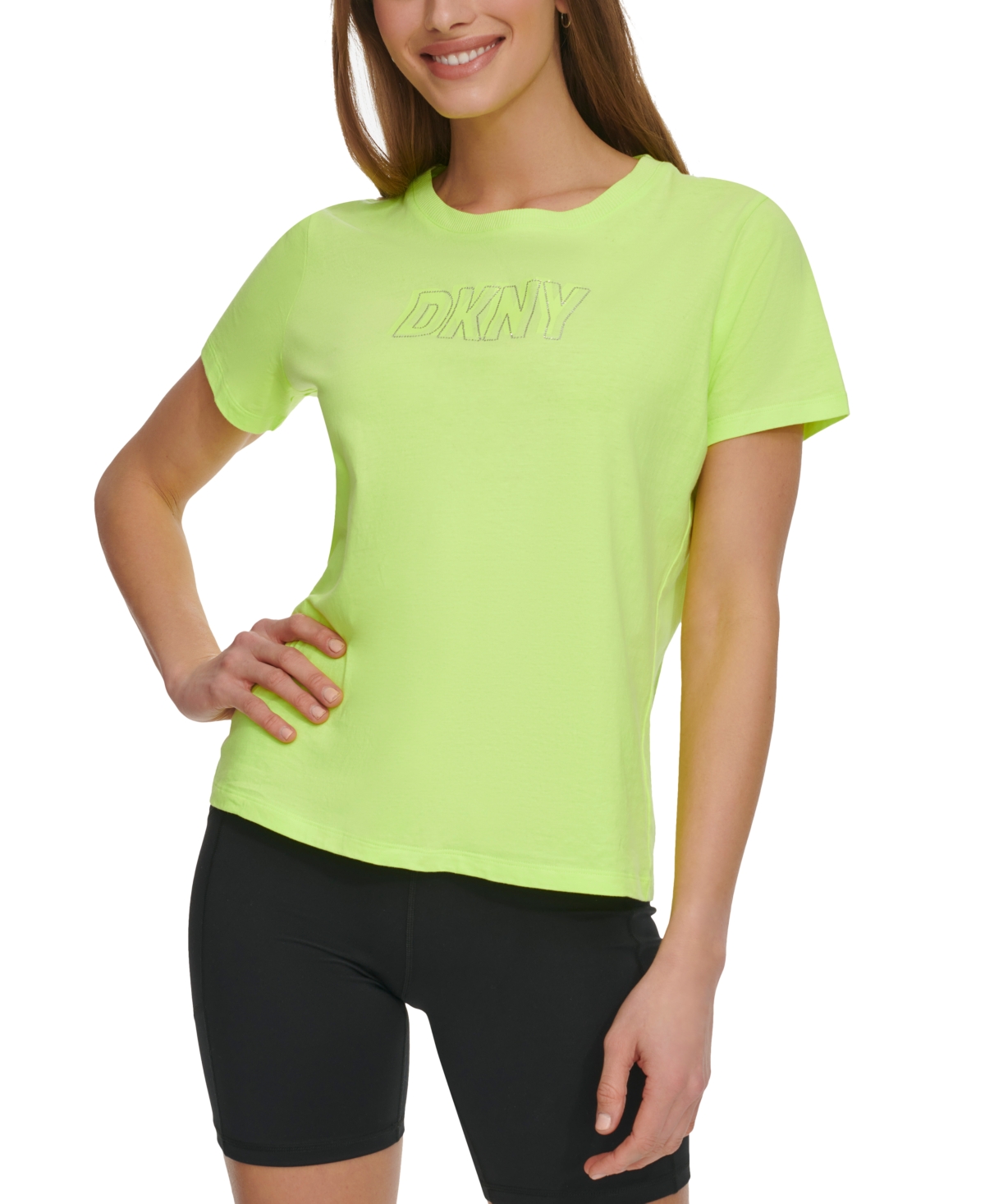 Dkny Sport Women's Cotton Embellished-logo T-shirt In Zest