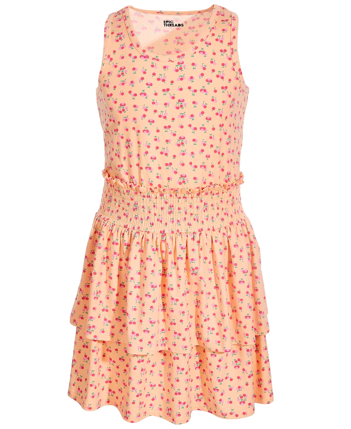Epic Threads Big Girls Cherry-print Smocked Dress, Created For Macy's In Peach Foam