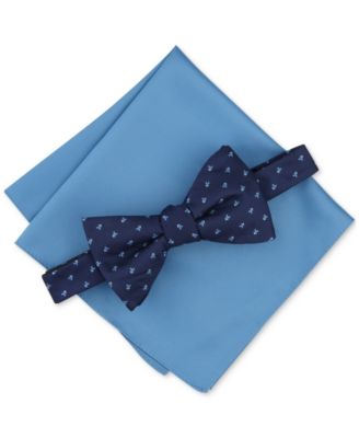 Alfani - Men's Galway Mini-Chevron Bow Tie & Solid Pocket Square Set