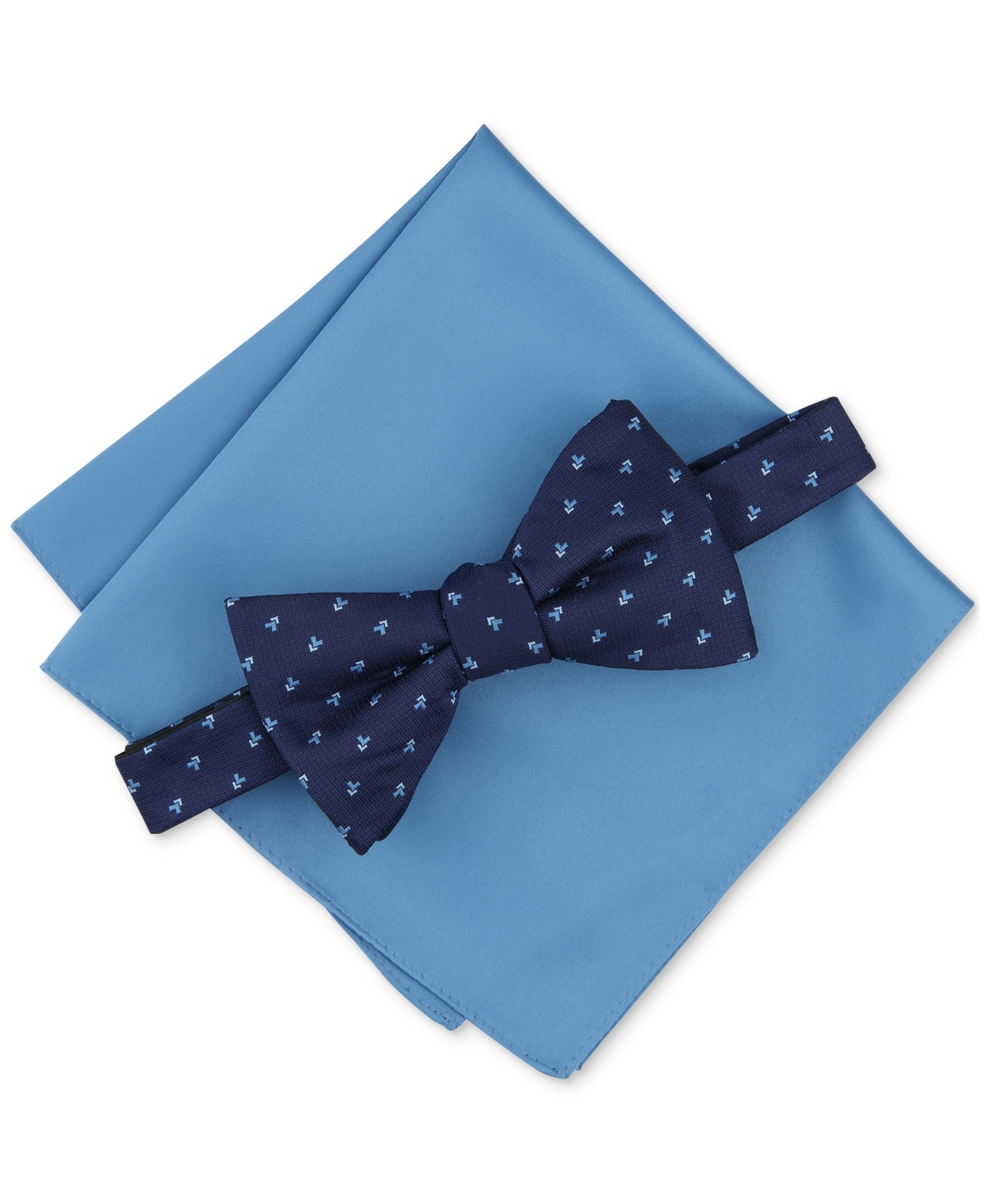 Alfani Men's Galway Mini-chevron Bow Tie & Solid Pocket Square Set, Created For Macy's In Navy