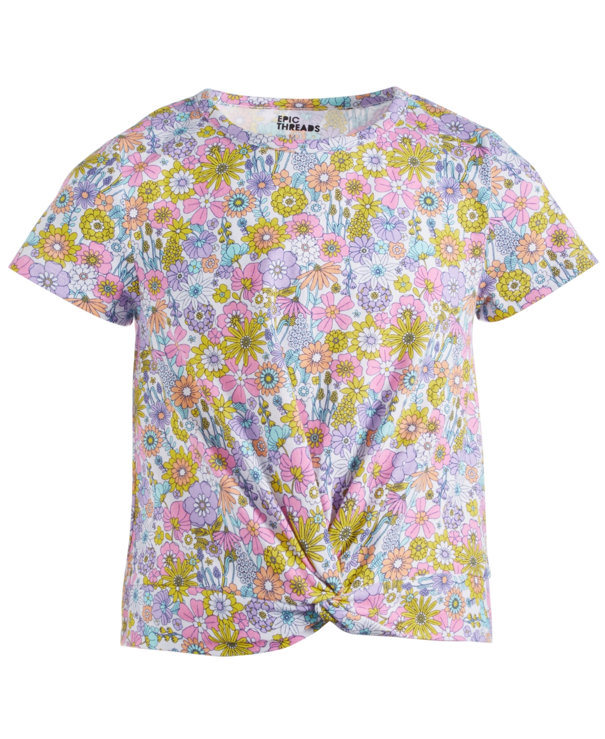 Shop Epic Threads Big Girls Blooming Twist-front Printed Top, Created For Macy's In Bright White