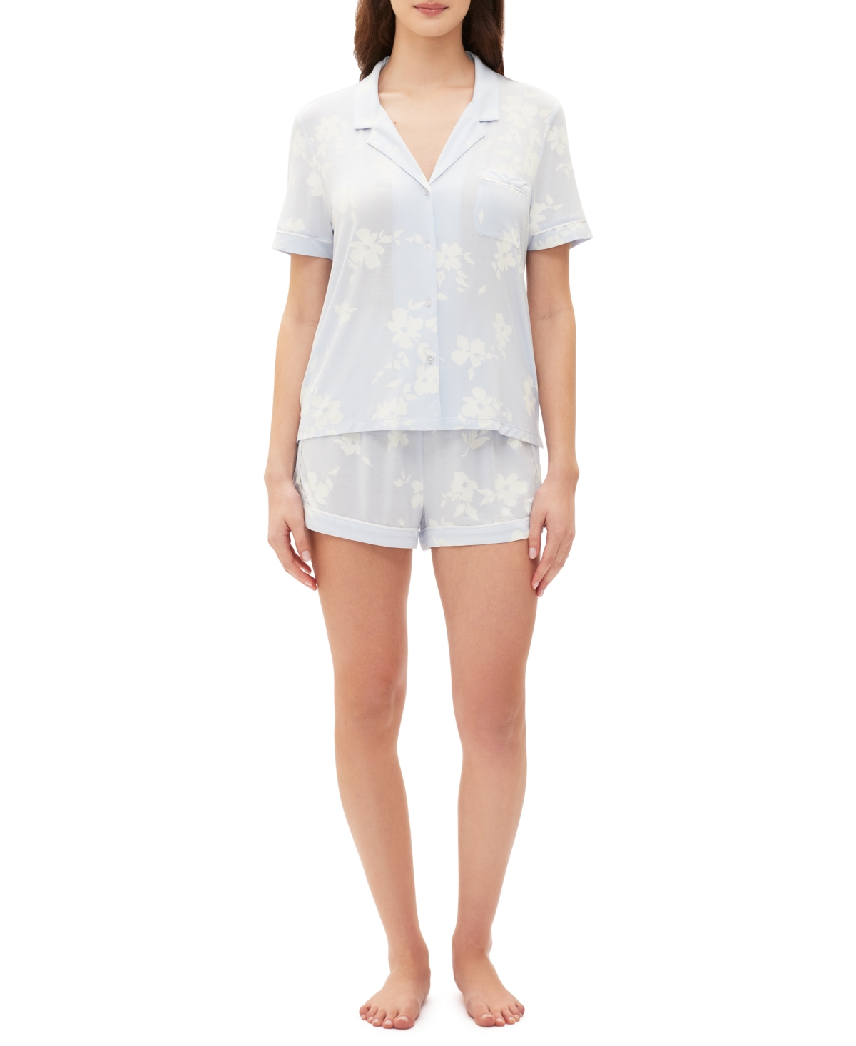 Shop Gap Women's 2-pc. Notched-collar Short Pajamas Set In Halogen Blue
