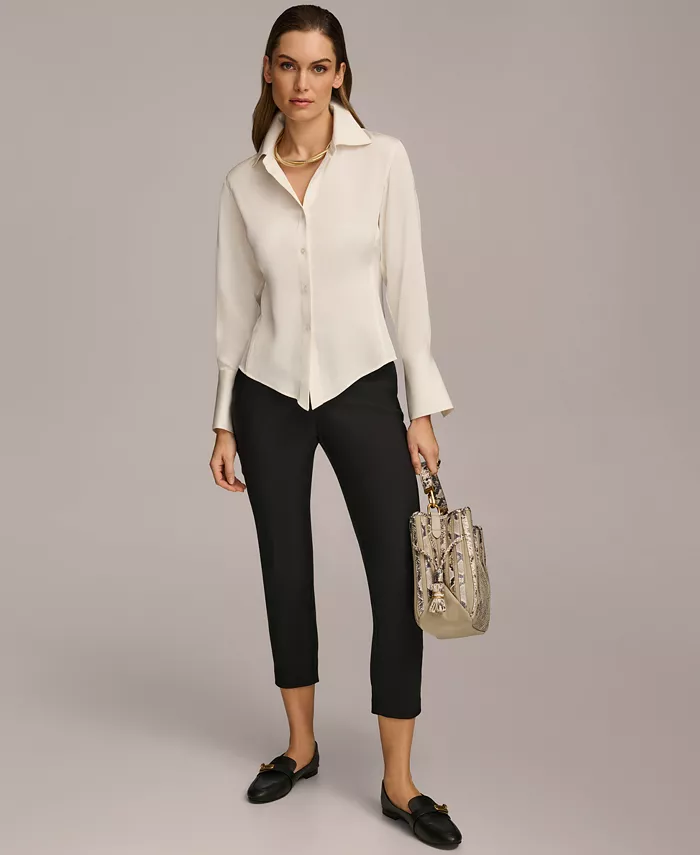 Women's Button-Front Point Hem Top - thumbnail 3