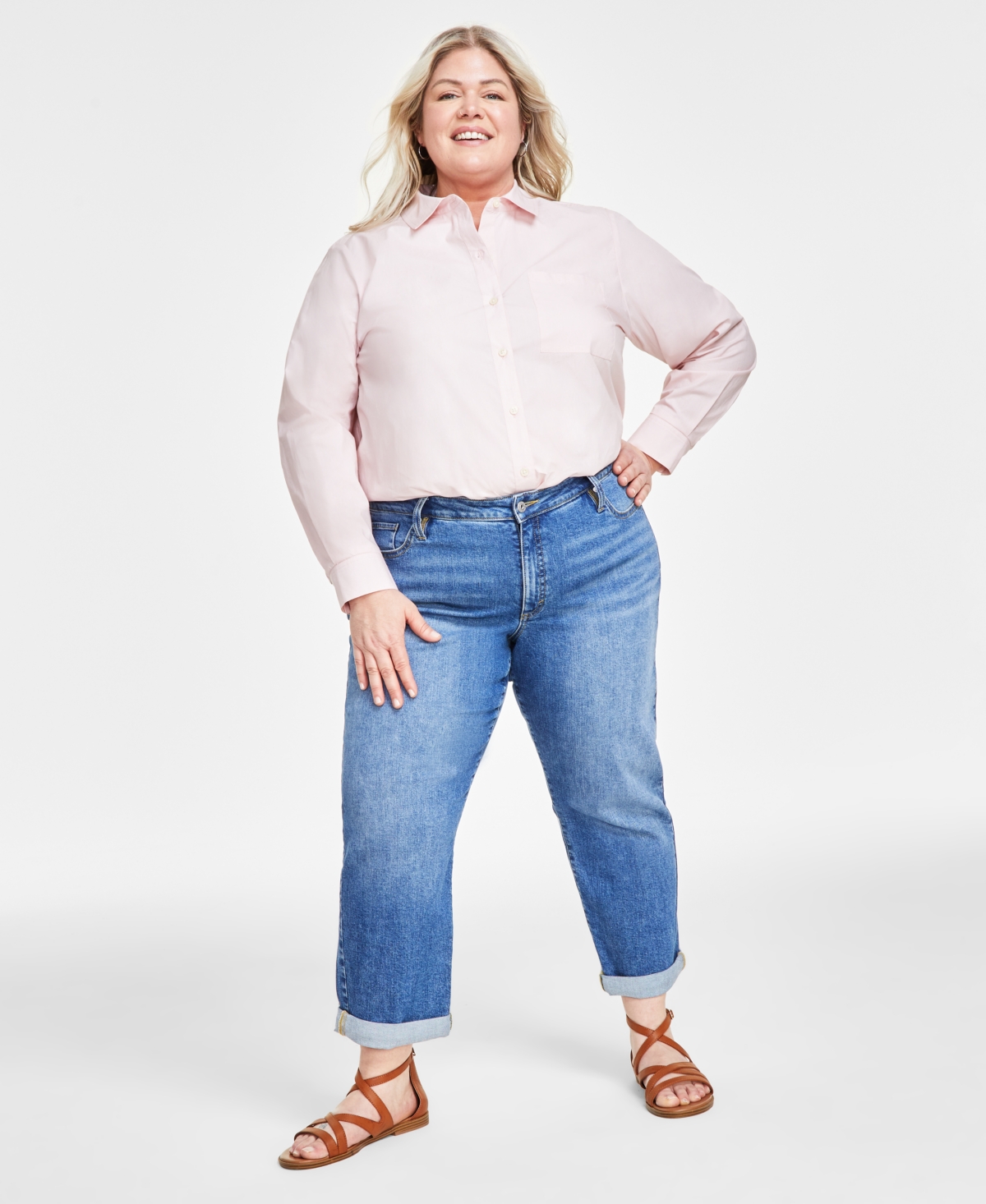 Shop Style & Co Plus Size Mid-rise Girlfriend Jeans, Created For Macy's In Honey