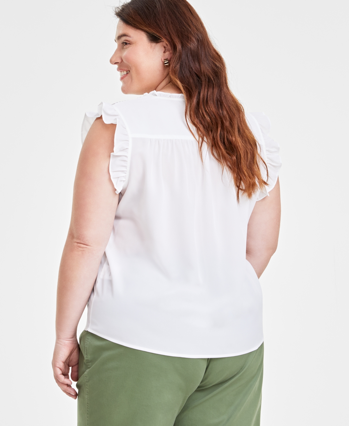 On 34th Trendy Plus Size Ruffled-trim Sleeveless Blouse, Created For Macy's In Washed White