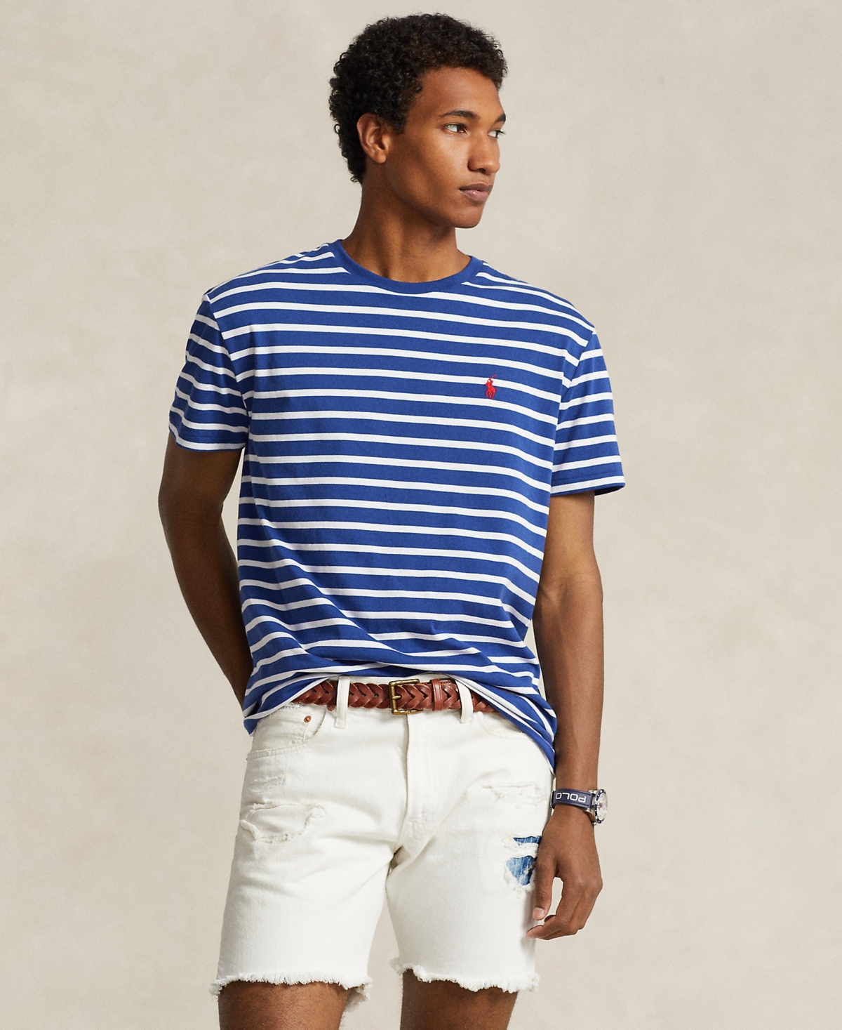Shop Polo Ralph Lauren Men's Classic-fit Striped Jersey T-shirt In Beach Royal,white