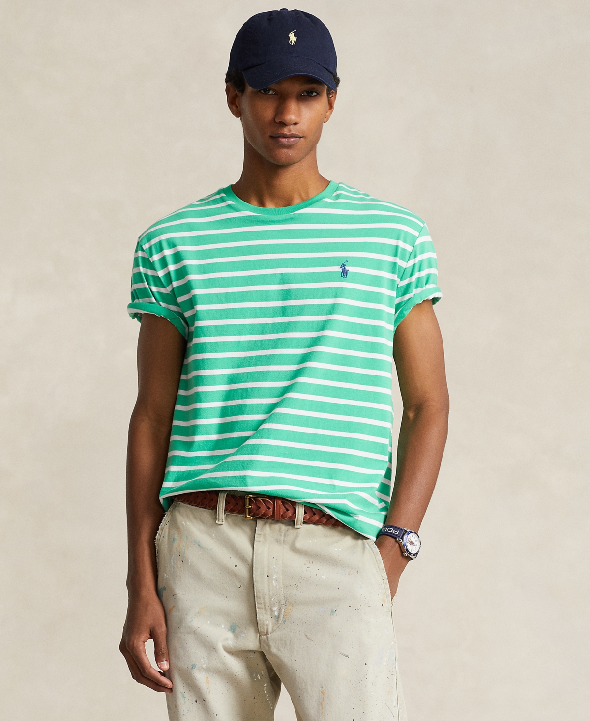 Shop Polo Ralph Lauren Men's Classic-fit Striped Jersey T-shirt In Classic Kelly,white