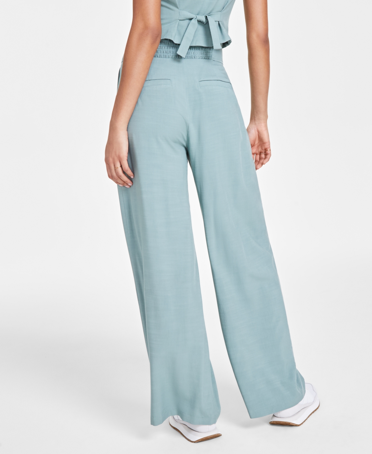 Shop Bar Iii Women's Button-front Wide-leg Pants, Created For Macy's In Everglade Green