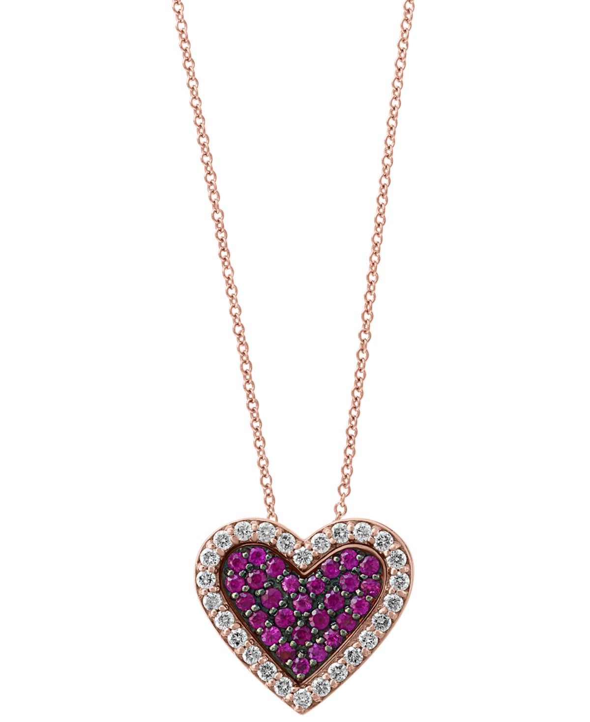 Shop Effy Collection Effy Ruby (3/8 Ct. T.w.) & Diamond (1/3 Ct. T.w.) Heart Halo Cluster 18" Pendant Necklace In 14k Ros In K Rose Gold