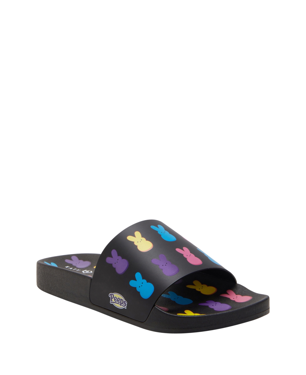 Shop Katy Perry Women's Peeps Bunny Round Toe Slide Sandals In Black Multi- Polyvinyl Chloride