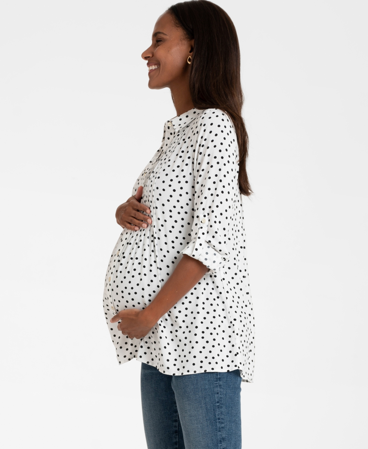 Seraphine Women's PolkaButton-Down Maternity Blouse - Dot