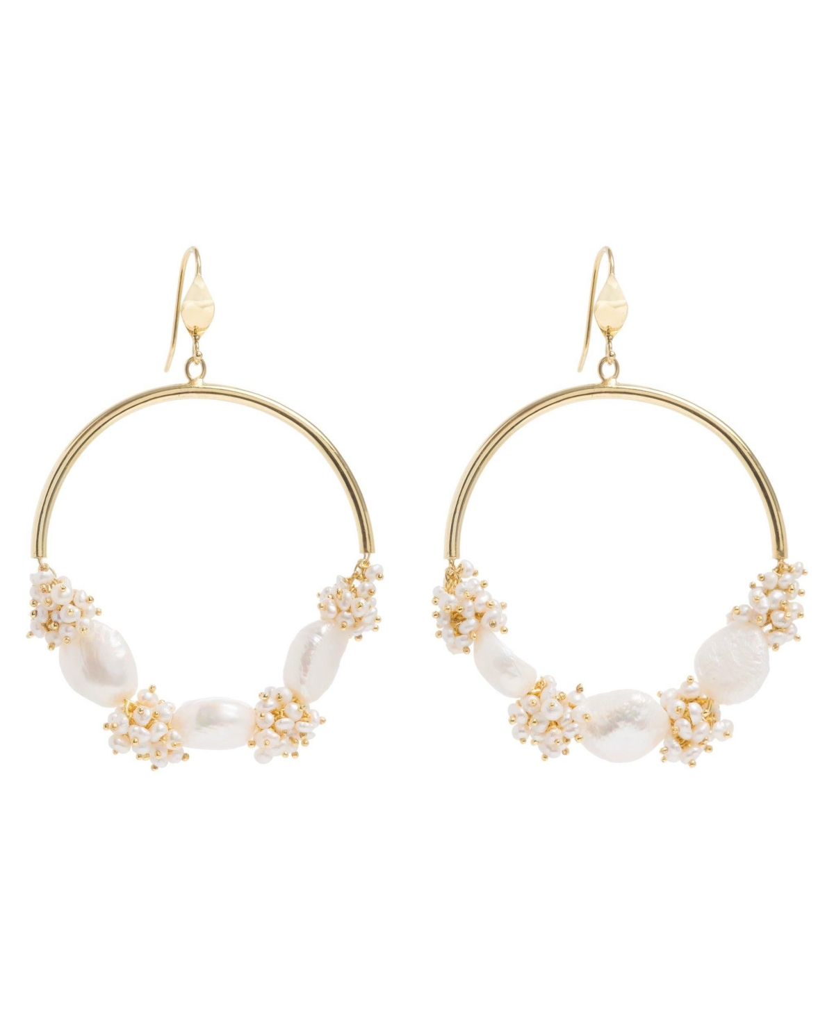 Seed and Baroque Pearl Large Hoops - Gold