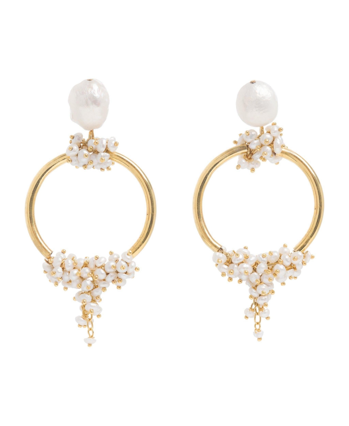 Seed and Baroque Pearl Mid Hoops - Gold