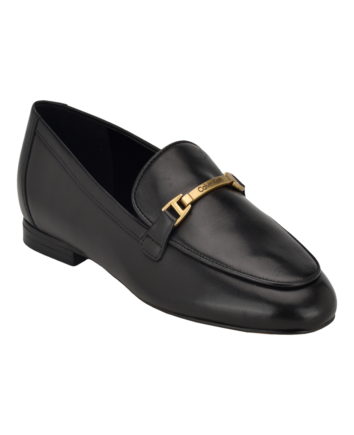Shop Calvin Klein Women's Sommiya Almond Toe Casual Slip-on Loafers In Black Leather
