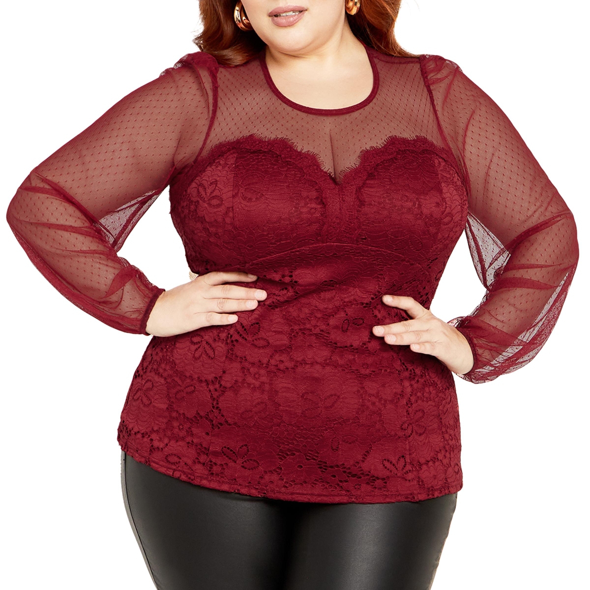 City Chic Plus Size Lace Party Top Red Smart Closet