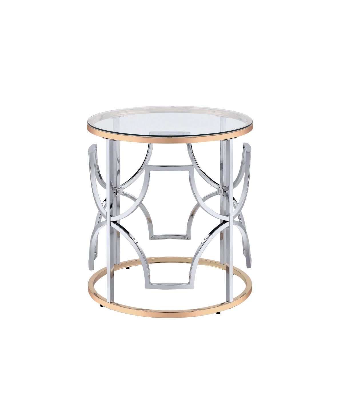 Shop Furniture Of America 23" Metal, Glass Camille Modern Round Glass Top End Table In Chrome And Gold