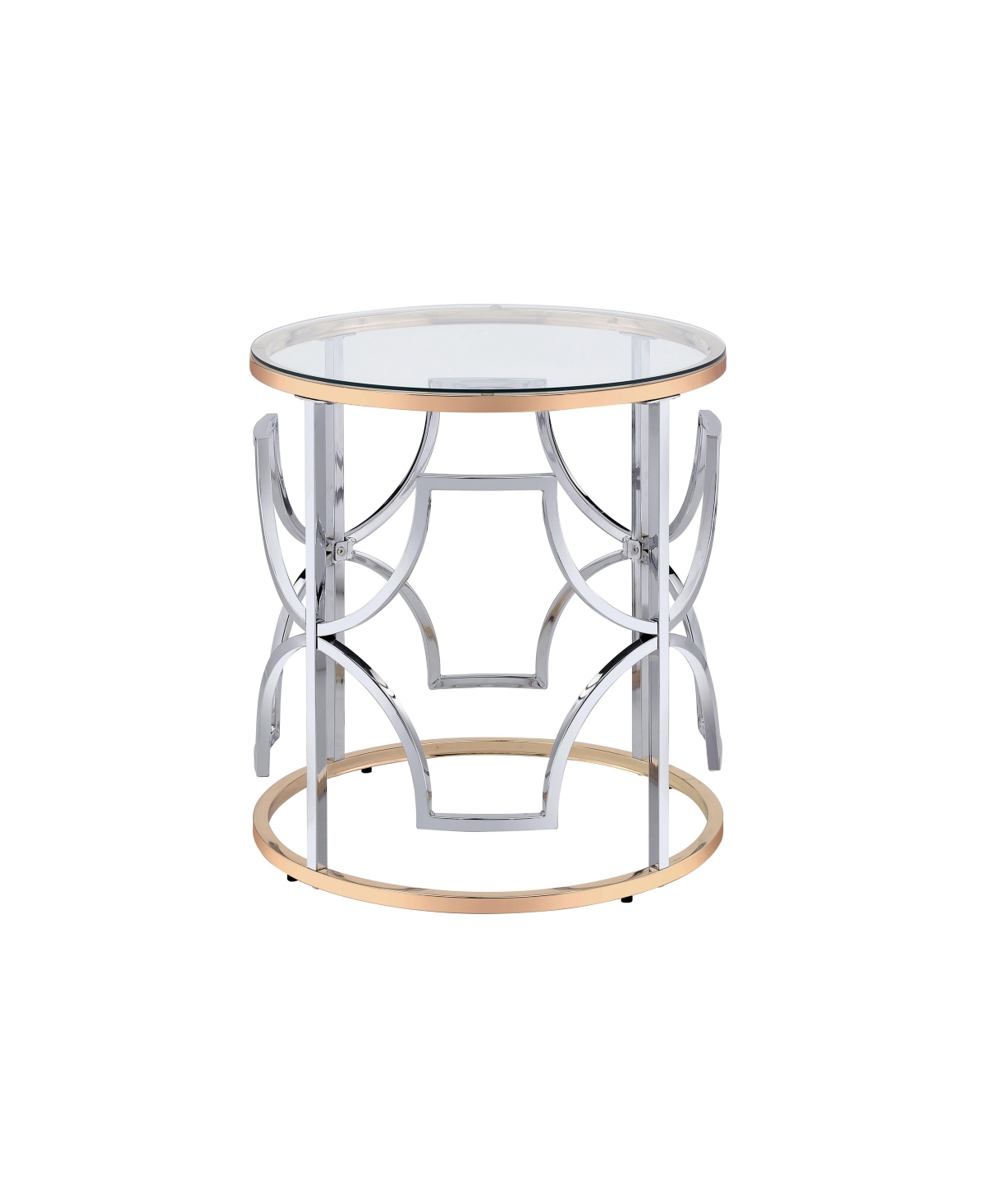 Furniture Of America 23" Metal, Glass Camille Modern Round Glass Top End Table In Chrome And Gold