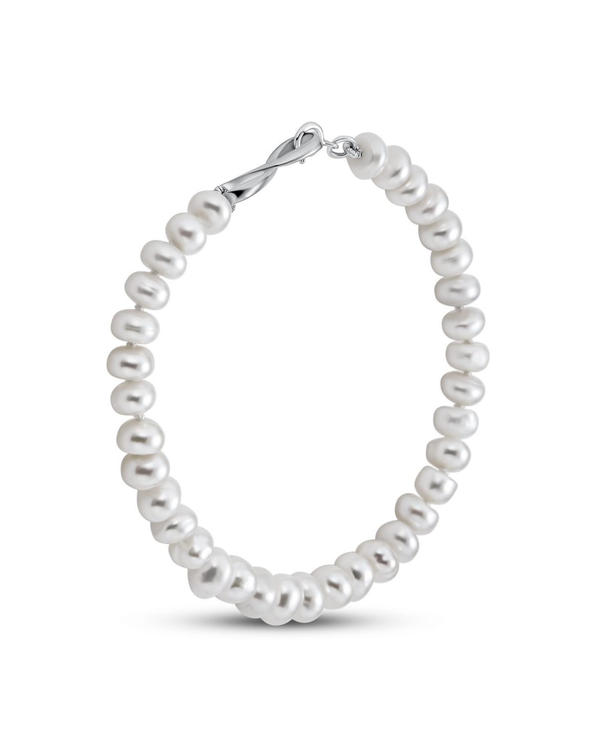 Bling Jewelry Love KnotFreshwater Cultured Button Pearl Infinity Bracelet For Women Prom Sterling Silver - White