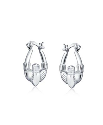BFF Love Lightweight Heart Celtic Irish Friendship Claddagh Hoop Earrings Sterling Silver .5 Inch Diameter