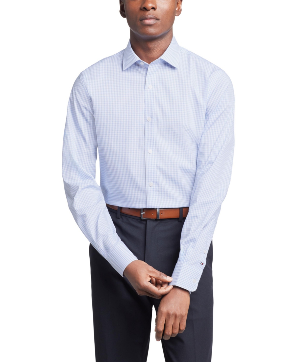 Tommy Hilfiger Men's Th Flex Slim Fit Wrinkle Resistant Stretch Twill Dress Shirt In Blue