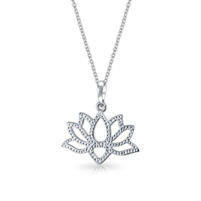 Lotus Flower Blossom Cut Out Pendant Necklace For Women For For Yogi Sterling Silver With Chain