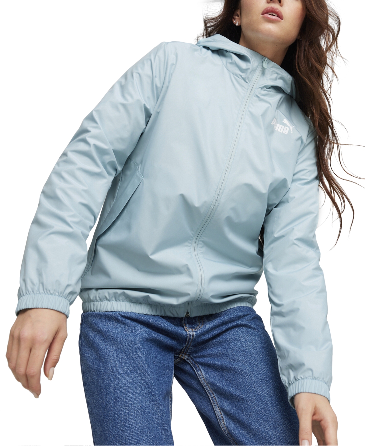 Puma Women's Essentials Hooded Windbreaker Jacket In Turquoise Surf