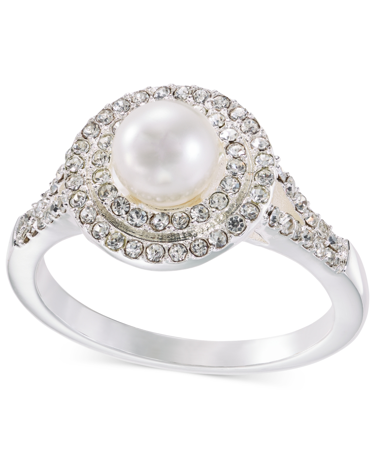 Shop Charter Club Silver-tone Pave & Imitation Pearl Halo Ring, Created For Macy's