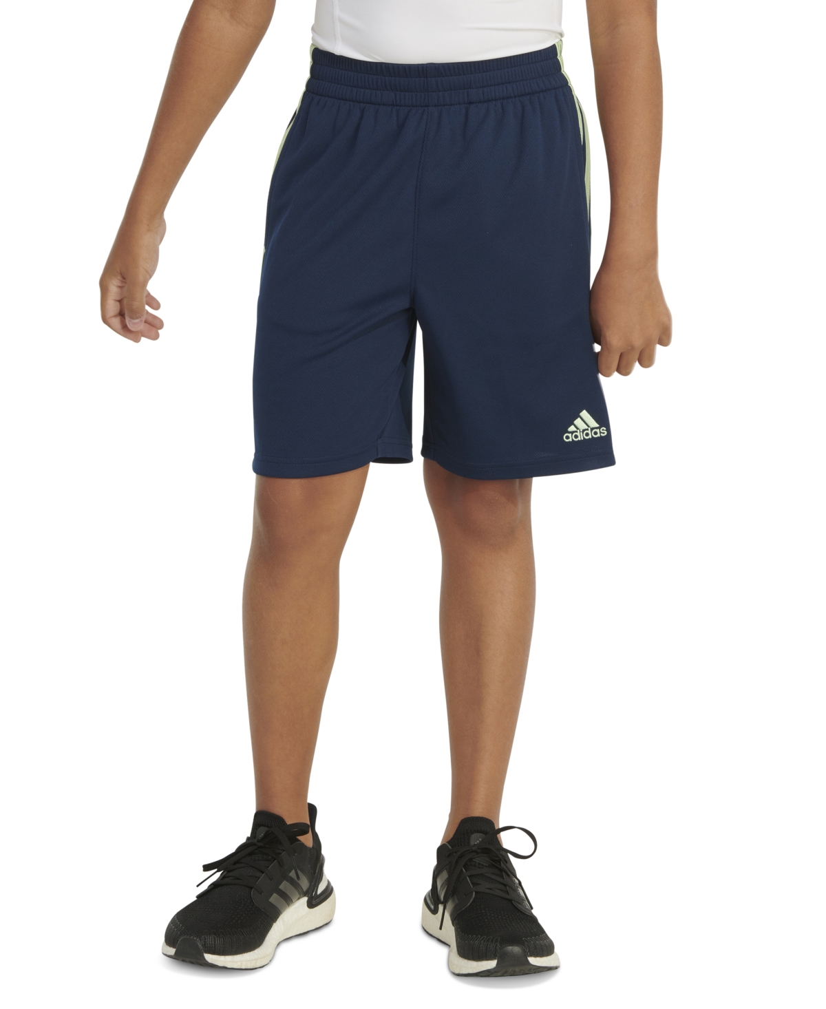 Adidas Originals Kids' Big Boys Elastic Waist 3-stripe Mesh Shorts In Navy W Green