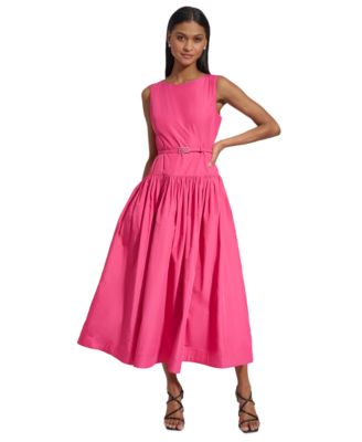 KARL LAGERFELD PARIS - Women's Jewel-Neck Belted Sleeveless Dress