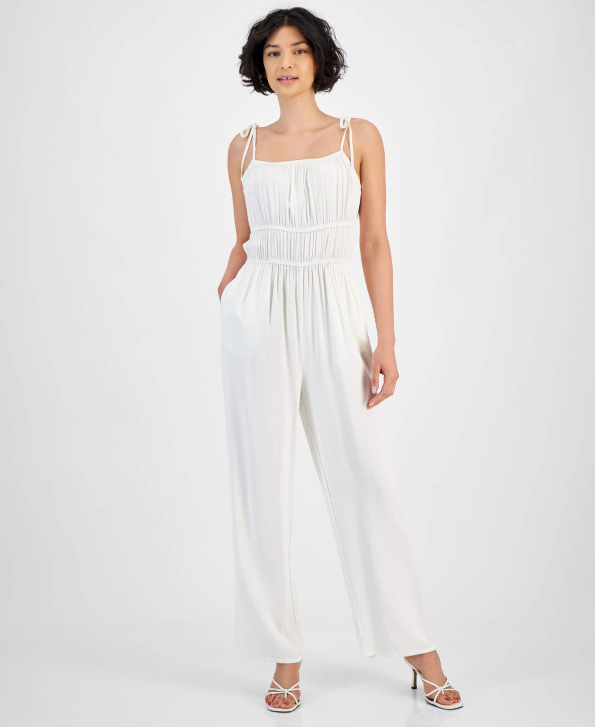 And Now This Women's Tie-strap Square-neck Jumpsuit In Calla Lily