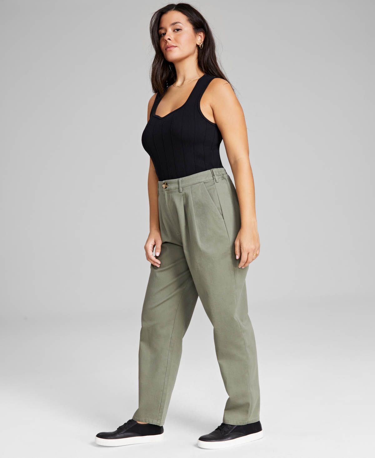 And Now This Women's Cotton High-Rise Barrel Leg Twill Pants, Created for Macy's