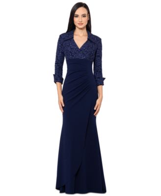XSCAPE - Women's Collared V-Neck Jacquard Dress
