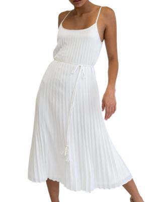 ADRIENNE LANDAU - Women's Pleated Scoop-Neck Midi Dress