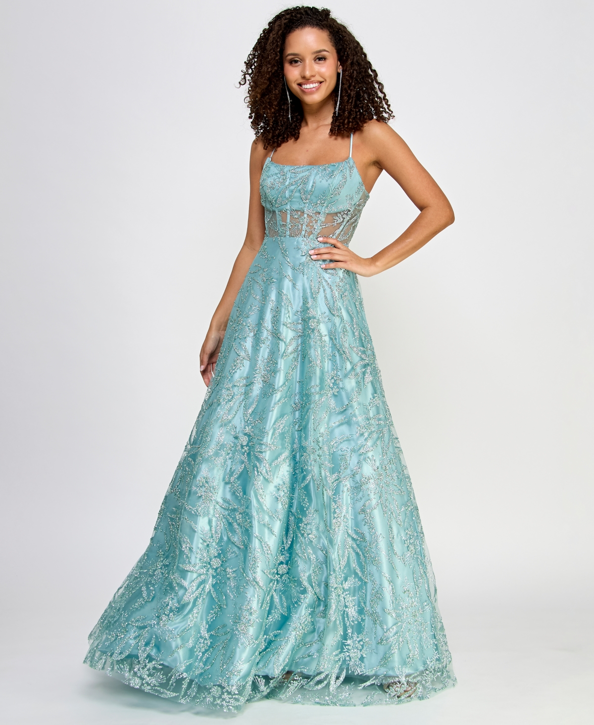 Juniors' Glitter Sleeveless Gown, Created for Macy's - Seafoam