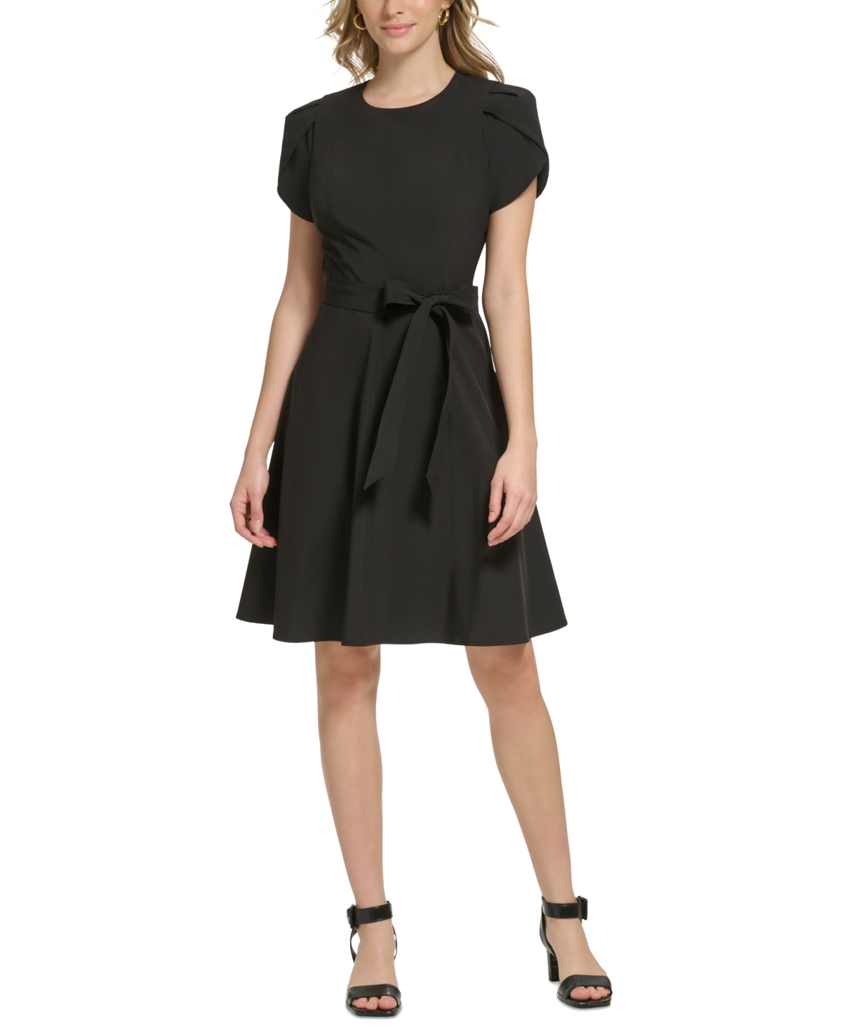 Shop Calvin Klein Women's Crewneck Short-sleeve A-line Dress In Black