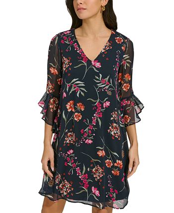 calvin klein chiffon bell sleeve dress 2026 Buy
