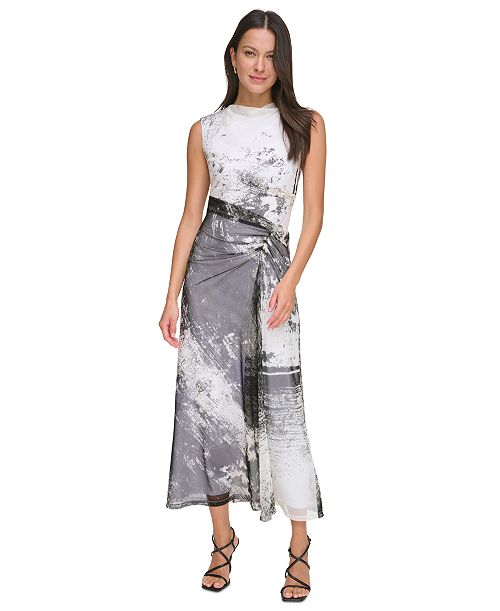 alfani DKNY Women's Sleeveless Cowlneck Side-Ruched Midi Dress Women's Fashion Shoes & Accessories