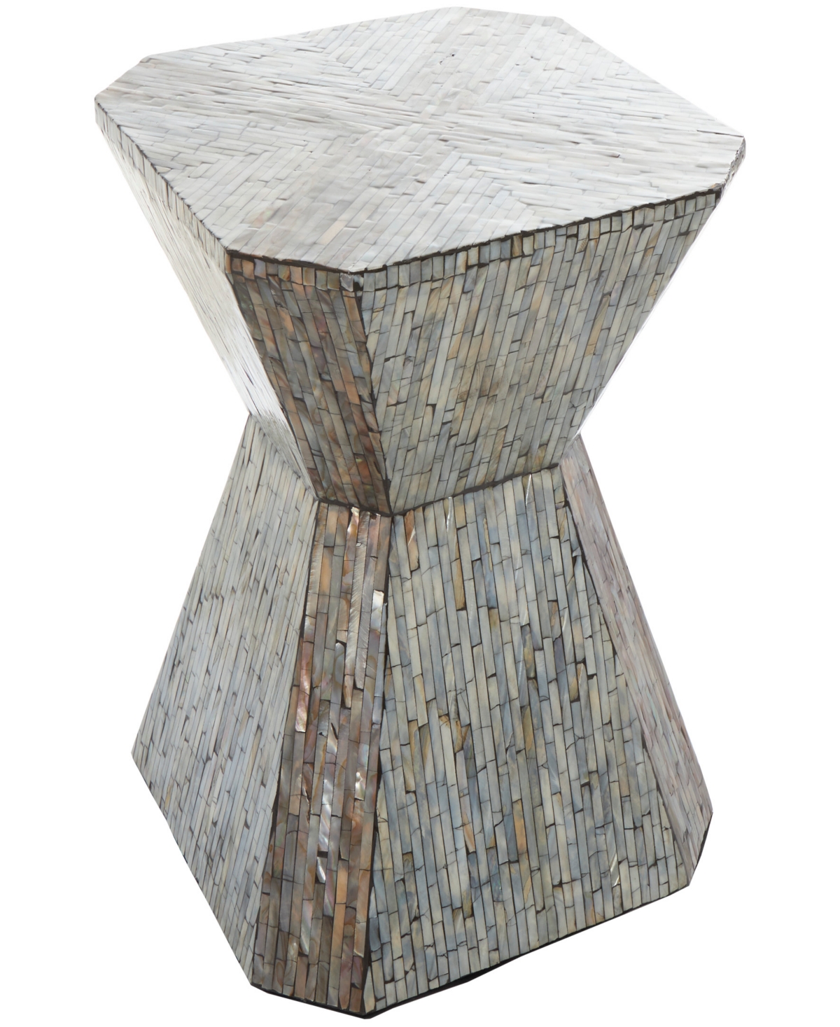 Rosemary Lane 16" X 16" X 20" Mother Of Pearl Geometric Linear Mosaic Pattern Hourglass Accent Table In Gray