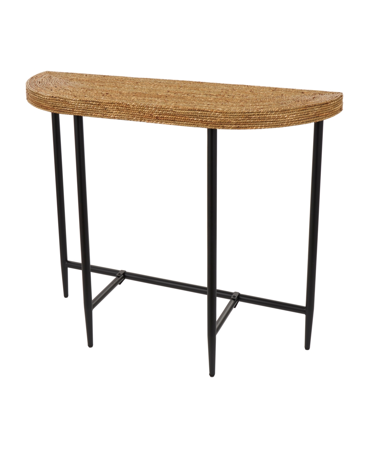 Shop Rosemary Lane 48" X 16" X 32" Seagrass Woven Half Moon Black Metal Legs Console Table In Brown