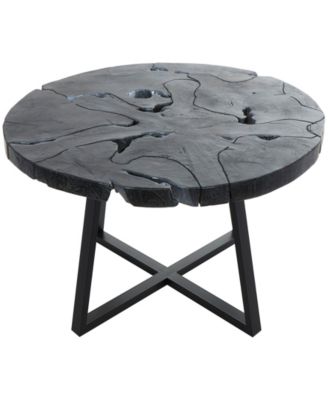 35" x 35" x 18" Teak Wood Geometric Handmade Live Edge Black Metal Base Coffee Table