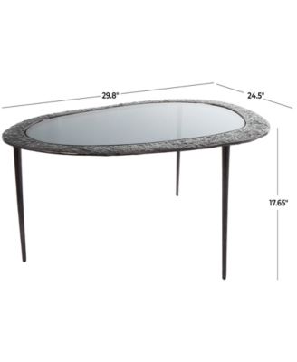 30" x 25" x 18" Aluminum Abstract Oval Shaped Shaded Glass Top and Detailed Engravings Coffee Table