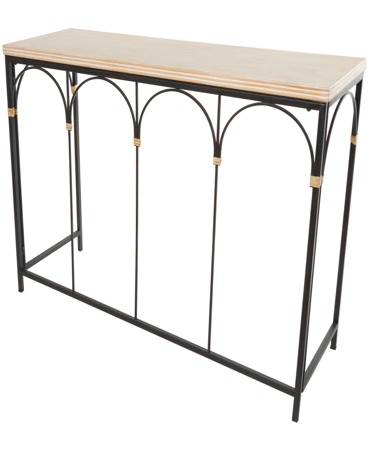 Rosemary Lane 43" X 15" X 31" Wooden Arched Wood Zig Zag Patterned Top And Rattan Accents Console Table In Black