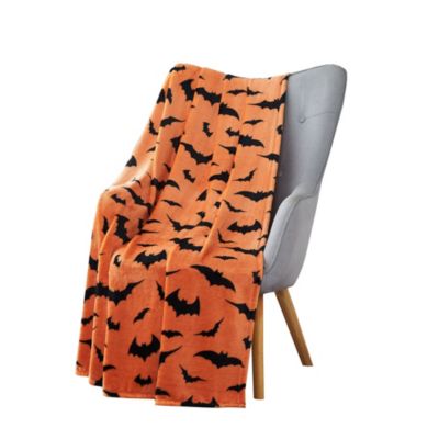 Halloween Spooky Bats Rustic Orange & Black Ultra Soft & Plush Throw Blanket - 50 in. W x 70 in. L