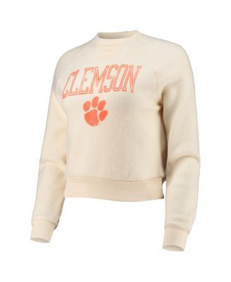 Women's Cream Distressed Clemson Tigers Eco-Teddy Baby Champ Tri-Blend Sweatshirt