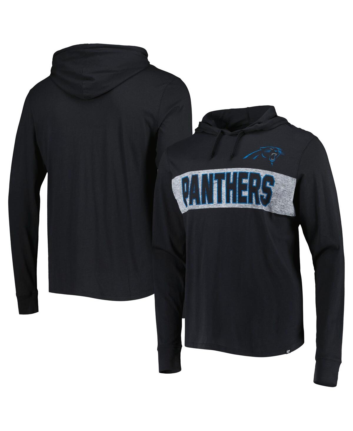 47 Brand Men's ' Black Distressed Carolina Panthers Field Franklin Hooded Long Sleeve T-shirt