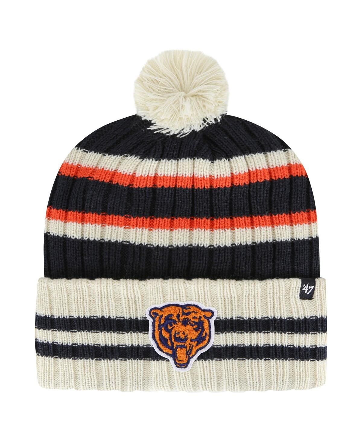 47 Brand Men's ' Navy, Cream Chicago Bears Legacy No Huddle Cuffed Knit Hat With Pom In Navy,cream