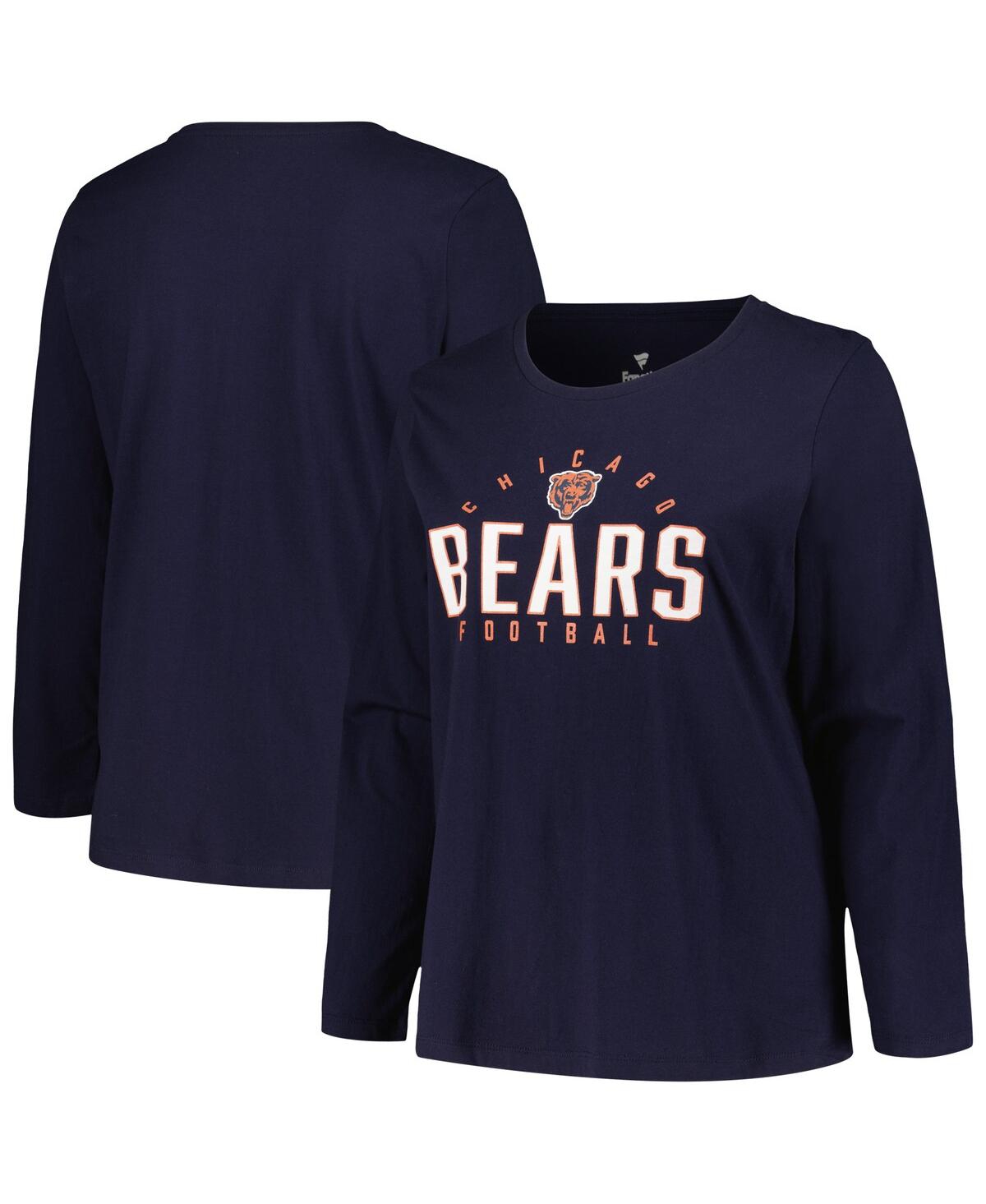 Fanatics Women's  Navy Chicago Bears Plus Size Foiled Play Long Sleeve T-shirt