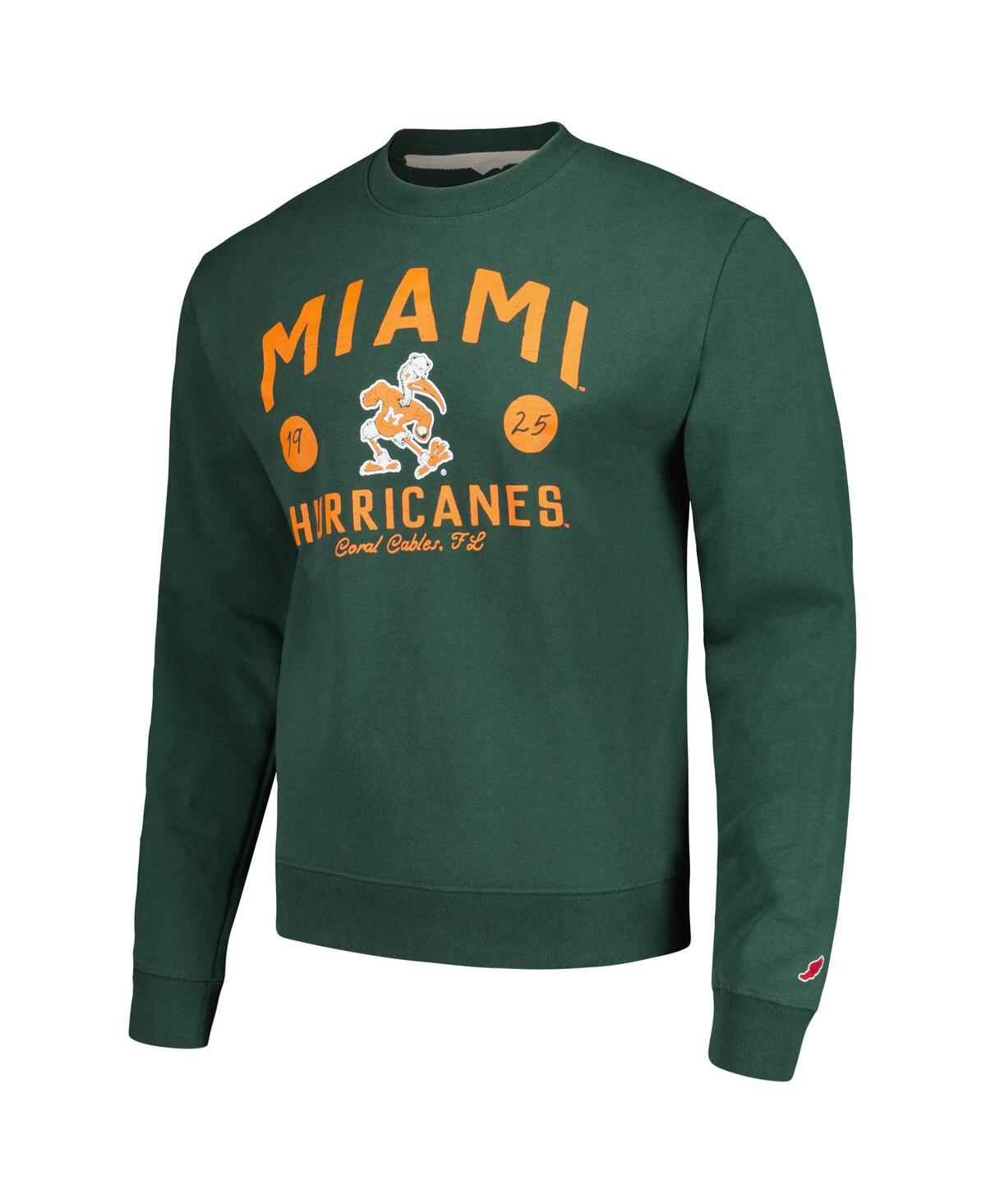 Shop League Collegiate Wear Men's  Green Distressed Miami Hurricanes Bendy Arch Essential Pullover Sweatsh