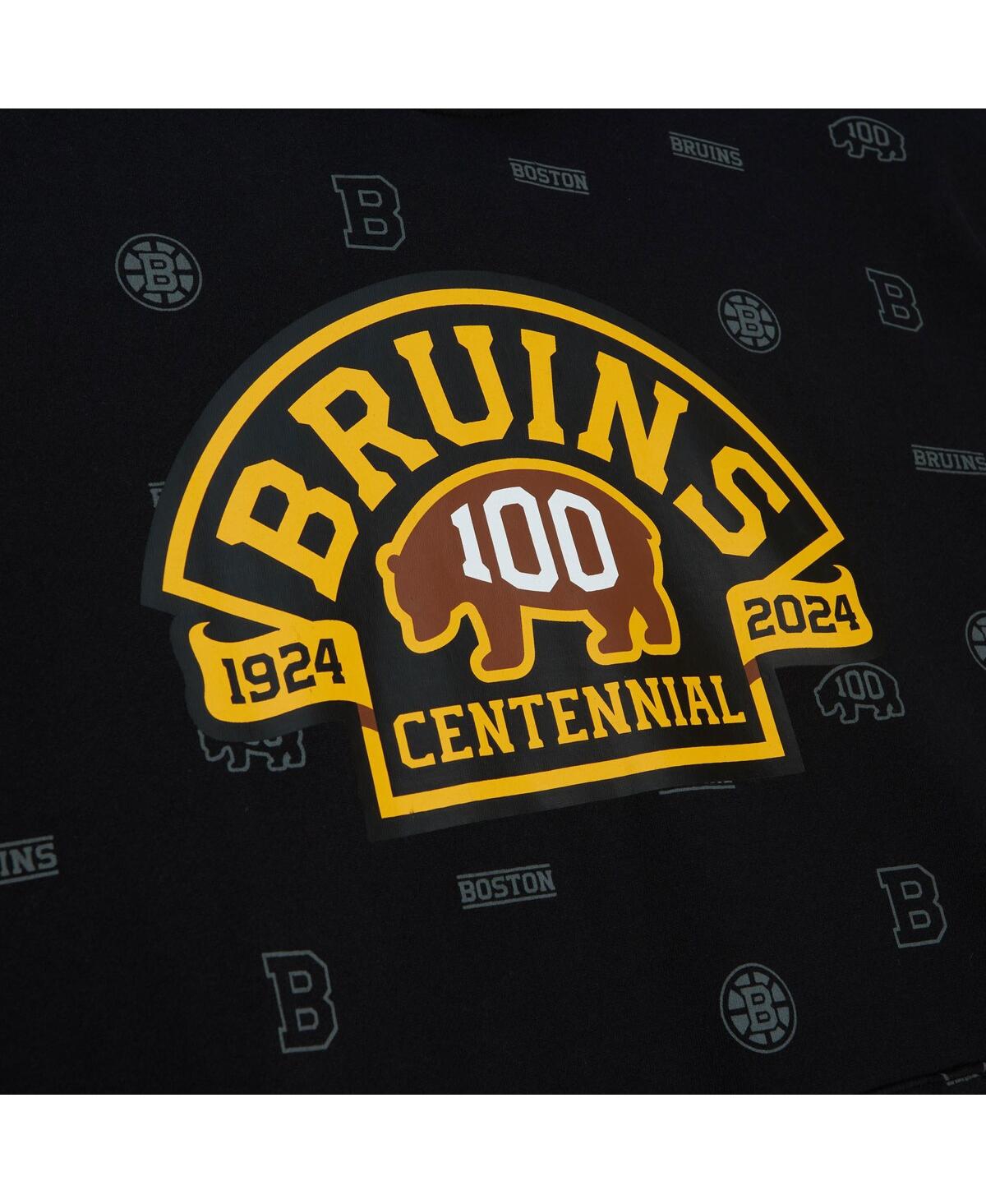Men's Mitchell & NessBoston Bruins 100th Anniversary Allover Print Pullover Hoodie - Black